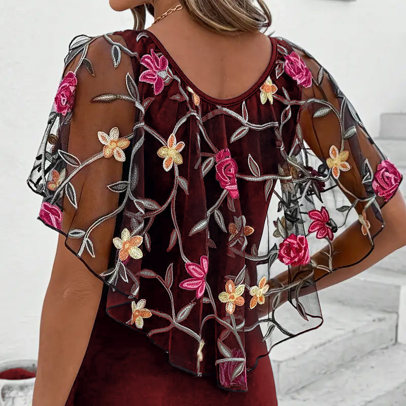 Damen - Bestickte Mesh-Bluse - Baumwollmischung - Elegantes und stilvolles Top - Perfekte Wahl für jeden Anlass