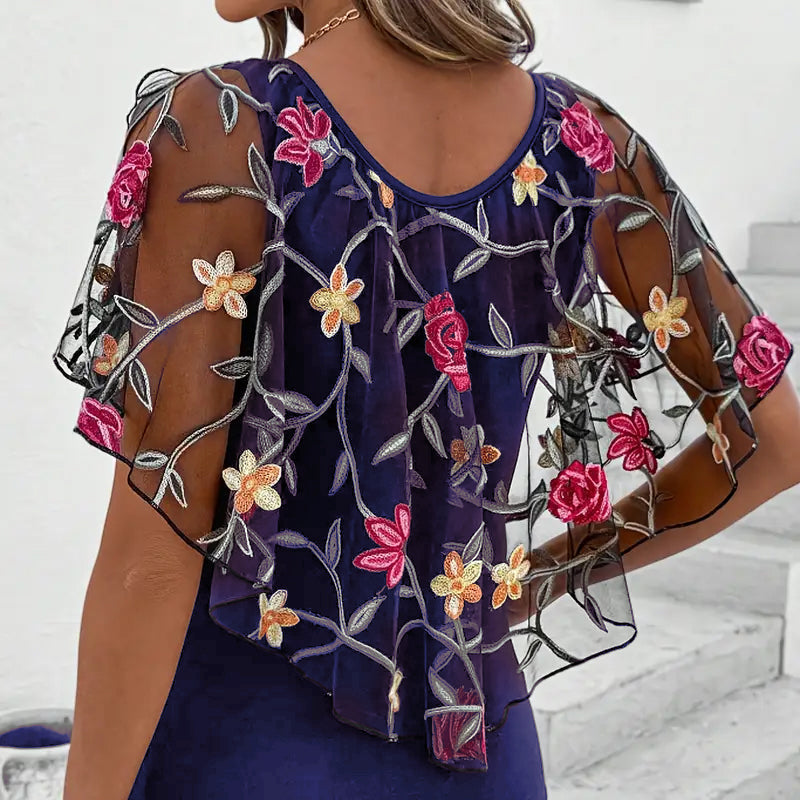 Damen - Bestickte Mesh-Bluse - Baumwollmischung - Elegantes und stilvolles Top - Perfekte Wahl für jeden Anlass