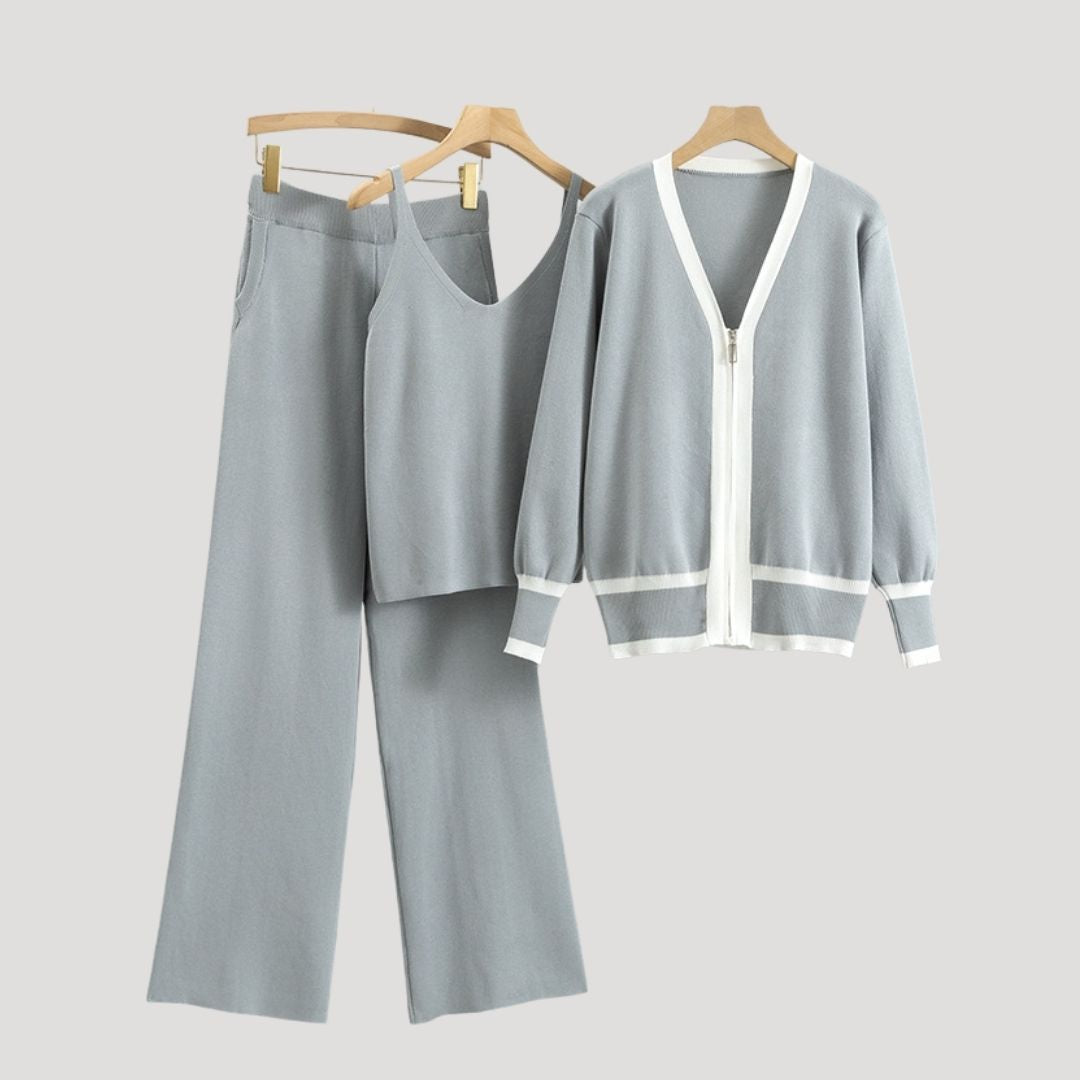 Damen - Gestricktes 3-teiliges Loungewear Set - Bequemes Material - Stylisches Zuhause-Outfit