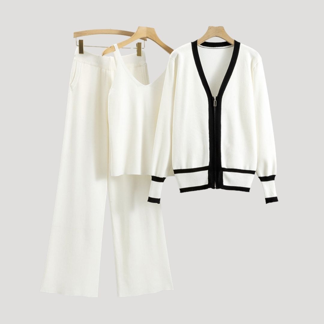 Damen - Gestricktes 3-teiliges Loungewear Set - Bequemes Material - Stylisches Zuhause-Outfit