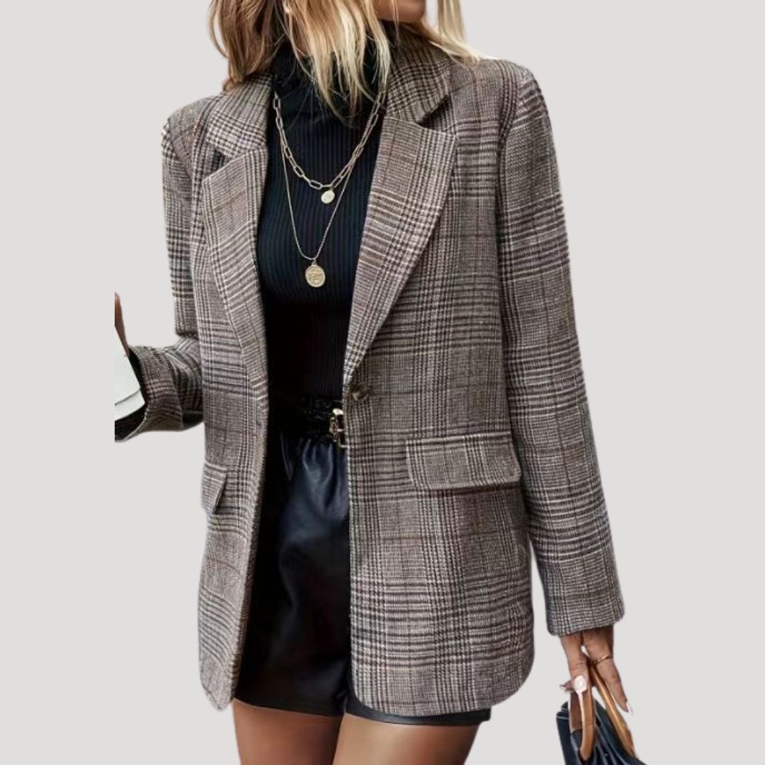 Damen - Karierter Winterblazer - Maßgeschneiderte Wollmischung - Stilvoller Look für kalte Tage