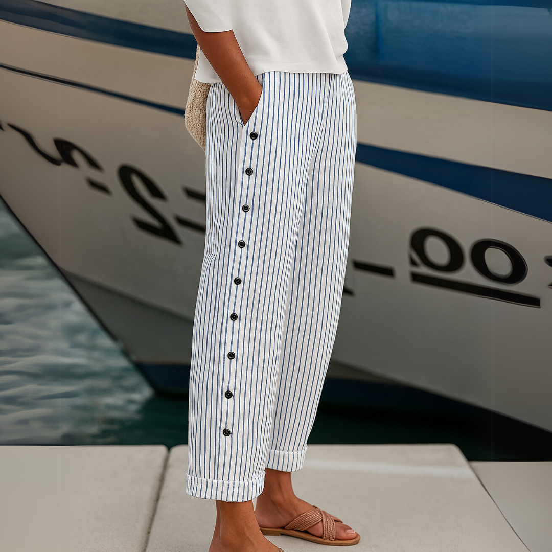 Damen - Gestreifte Freizeithose - Weicher Stoff - Stylische Alltagsmode für jeden Anlass