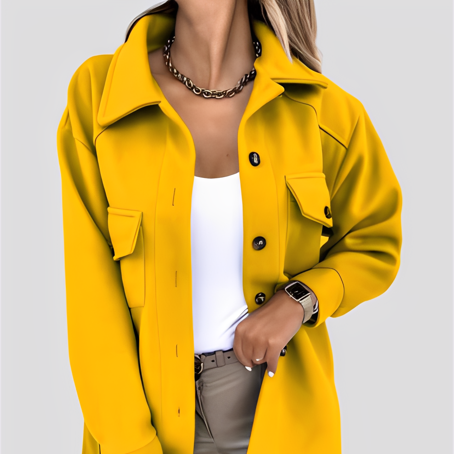 Damen - Leichte Jacke - Reverskragen - Wolle - Stilvoller Begleiter für jede Gelegenheit