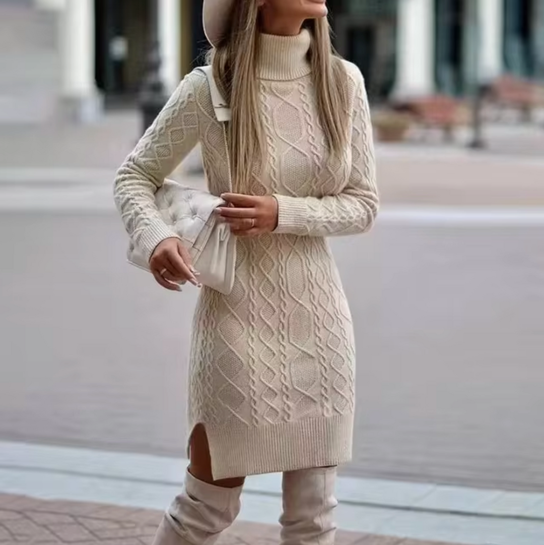 Damen - Midikleid - Strick mit Rollkragen - Slim Fit, Bequem und Stilvoll für jede Gelegenheit