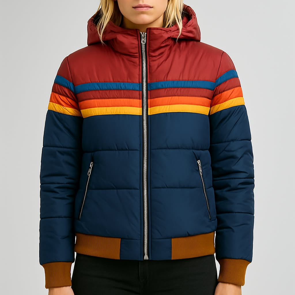 Damen - Pufferjacke - Farbblockdesign - Wasserdicht mit Kapuze - Stilvolle für jeden Anlass