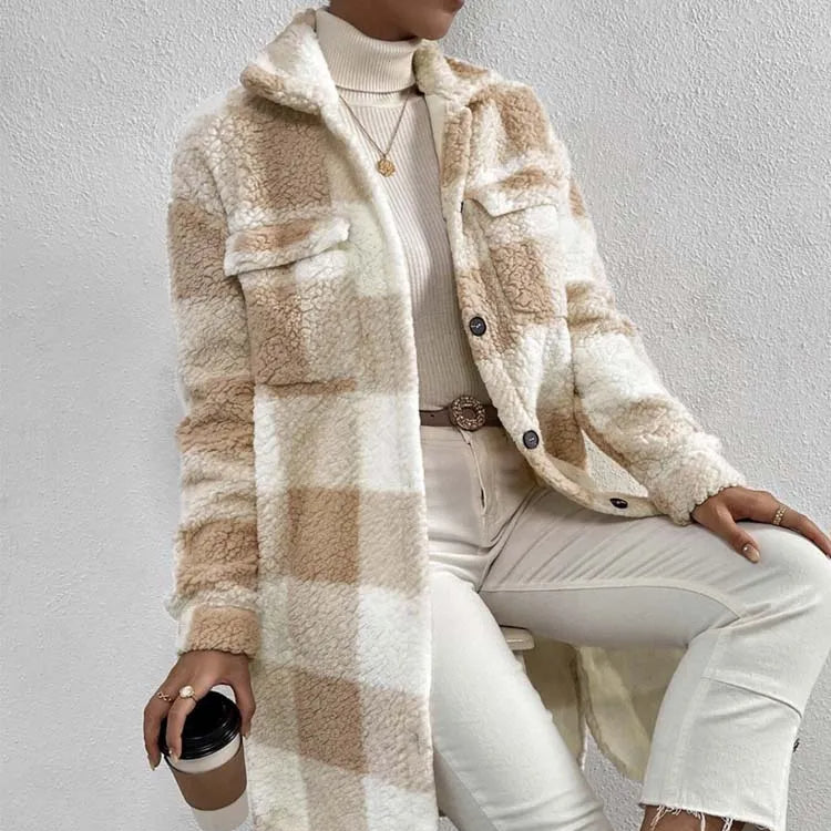 Damen - Übergroßer Teddy Mantel - Kuscheliger Stoff & Warm - Perfekter Winterbegleiter