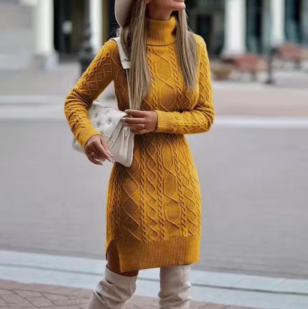 Damen - Midikleid - Strick mit Rollkragen - Slim Fit, Bequem und Stilvoll für jede Gelegenheit