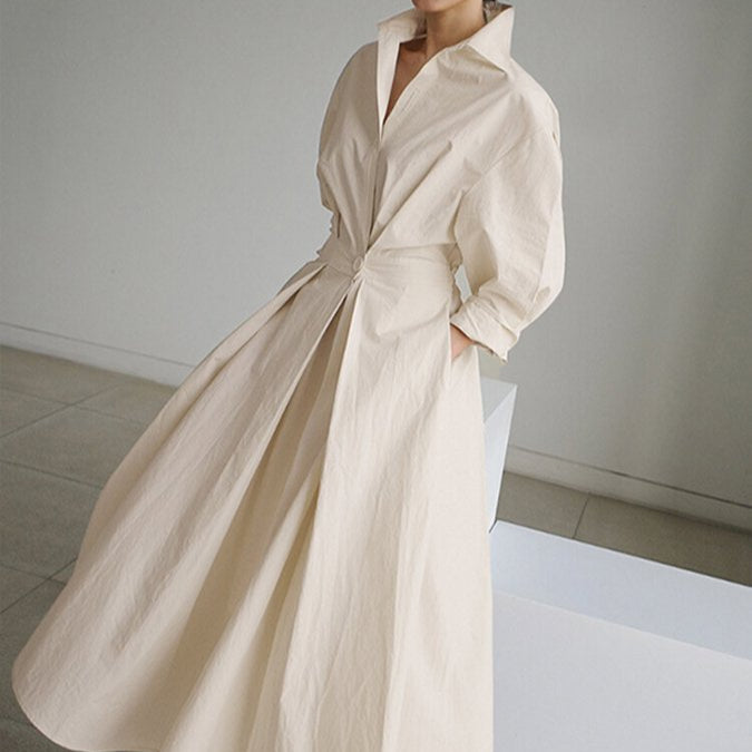 Damen - Elegantes Hemdkleid - Atmungsaktive Stoff - Schickes Design mit Knöpfen - Vielseitig für jeden Anlass