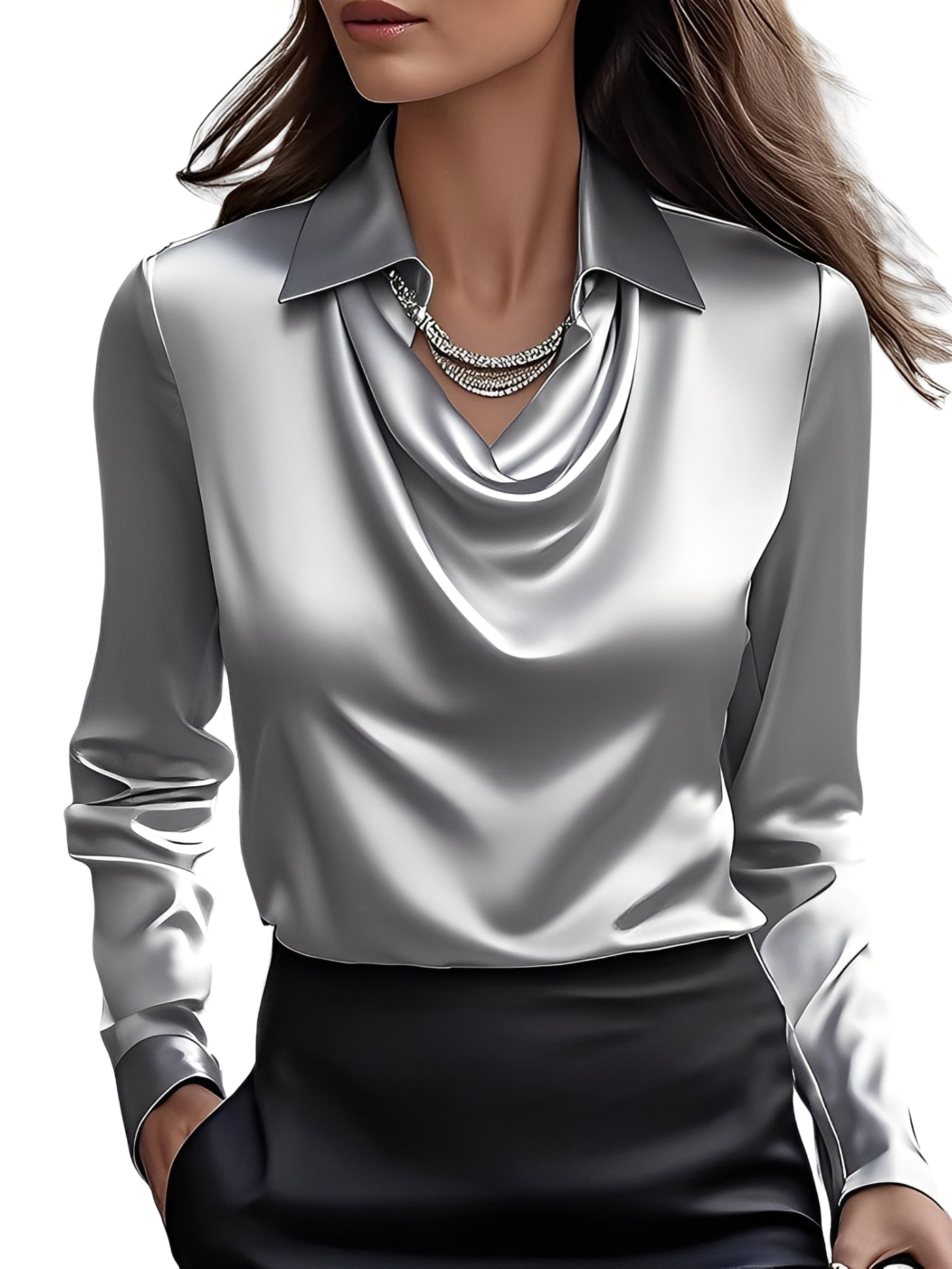 Dionne - Stilvolle Satinbluse für Damen mit langen Ärmeln