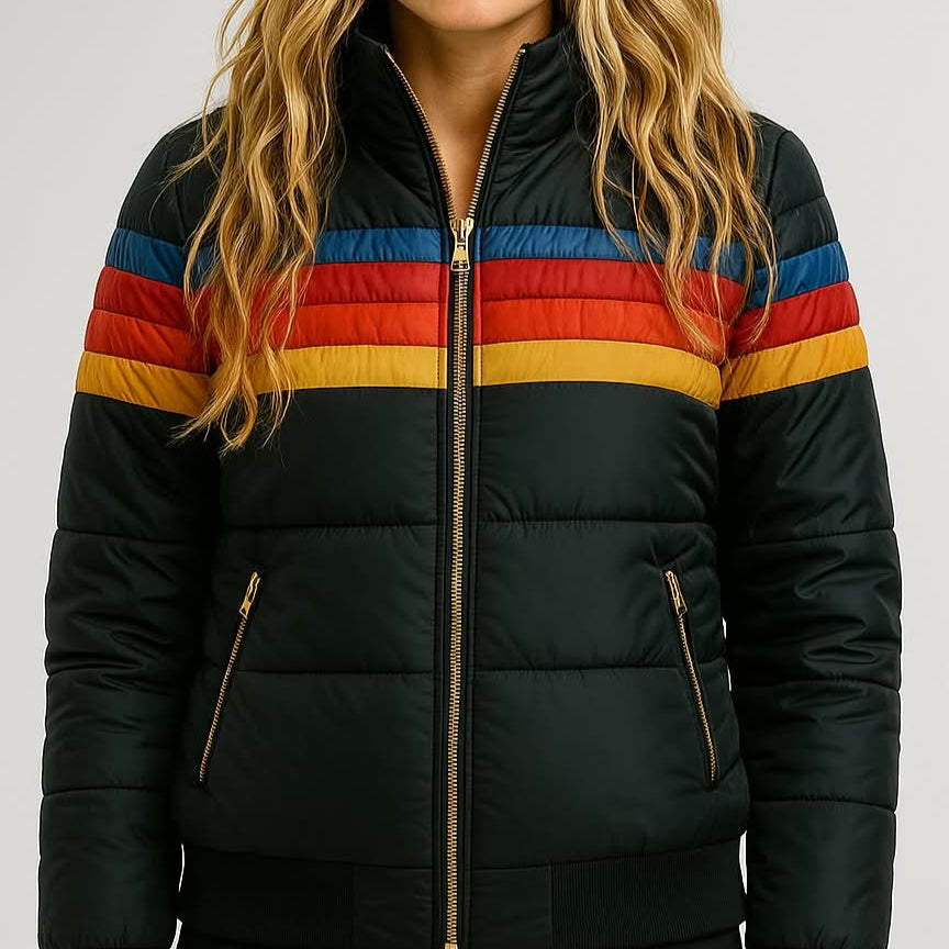 Damen - Pufferjacke - Farbblockdesign - Wasserdicht mit Kapuze - Stilvolle für jeden Anlass