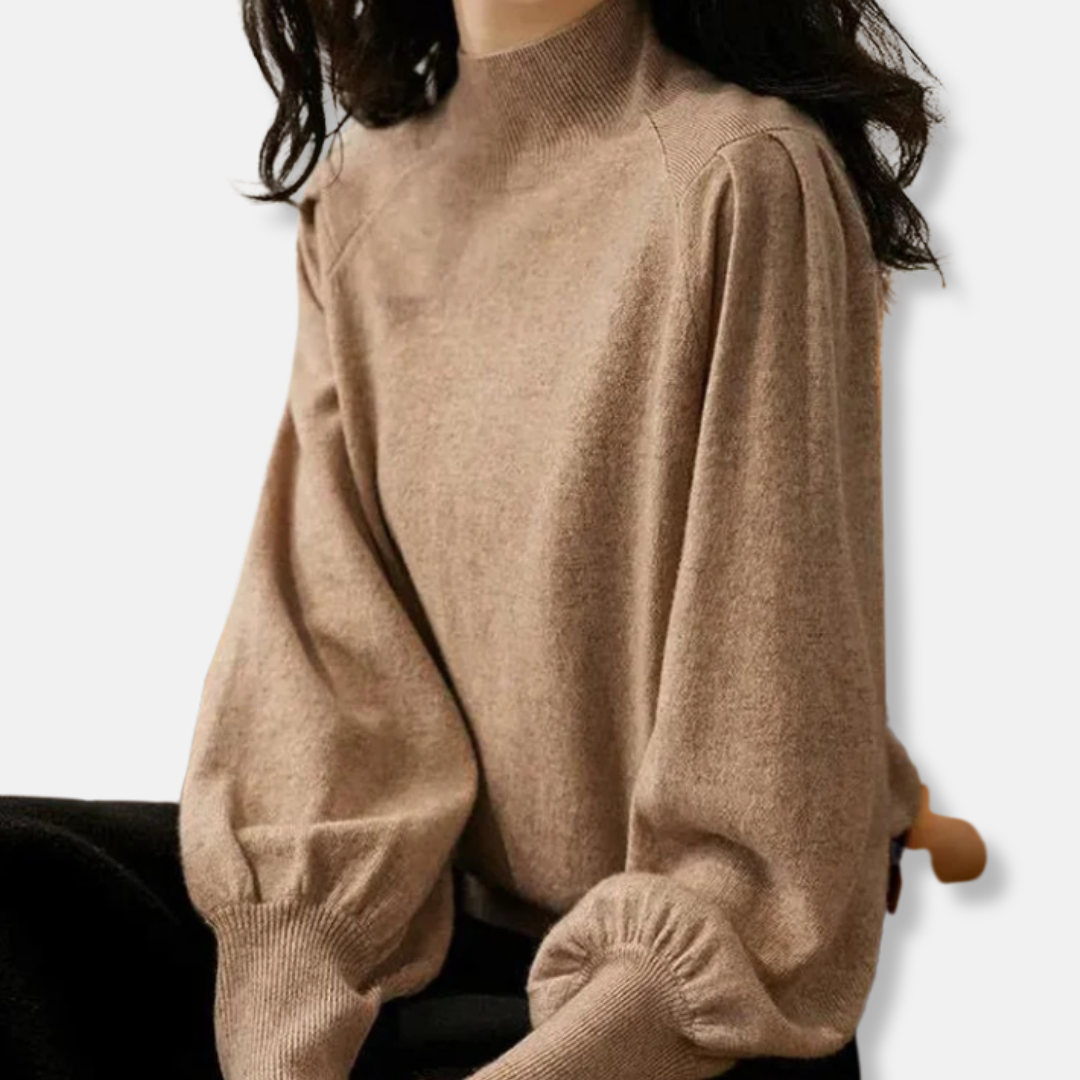 Damen - Pullover - Ballonärmeln - Rundhalsausschnitt - Wollmischung für stilvolle Eleganz