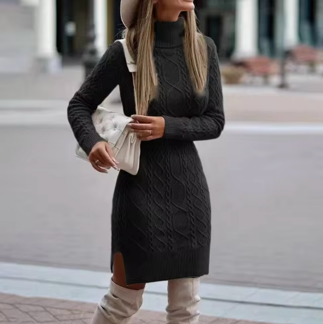 Damen - Midikleid - Strick mit Rollkragen - Slim Fit, Bequem und Stilvoll für jede Gelegenheit