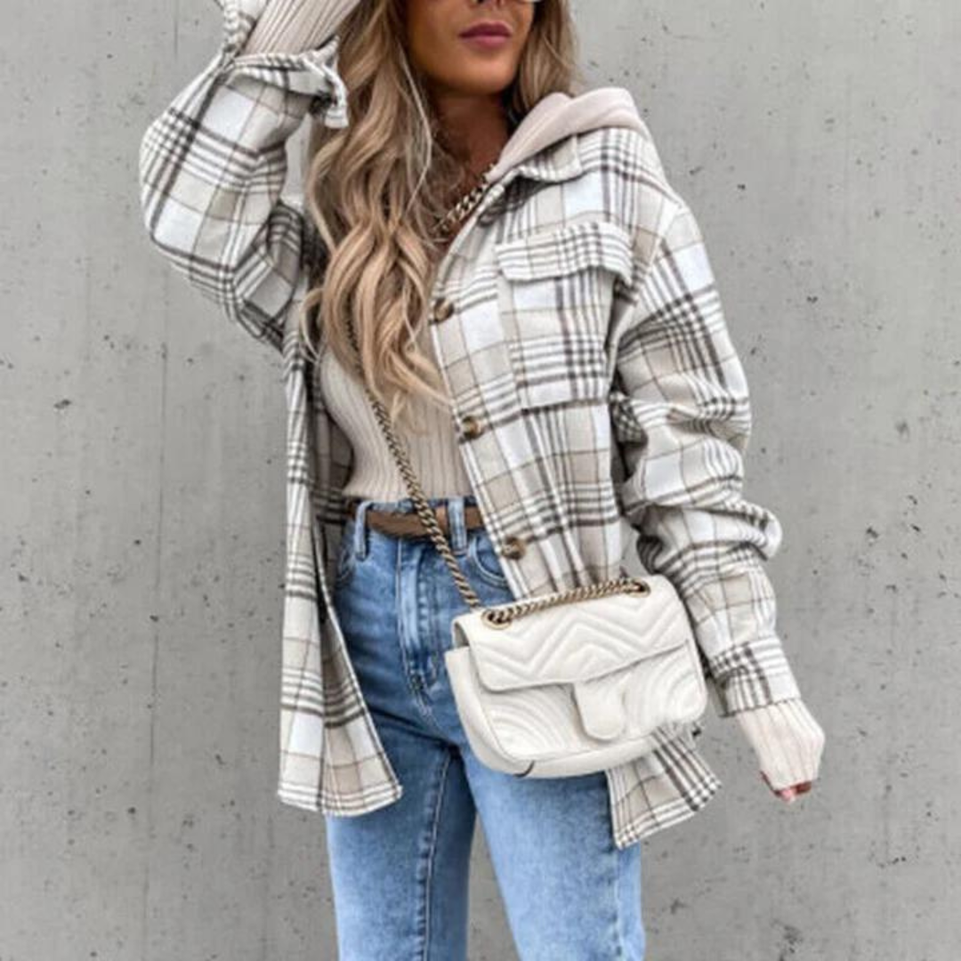 Damen - Karierte Kapuzenjacke - Bequeme Herbstmode - Stylische Lässigkeit für jeden Tag