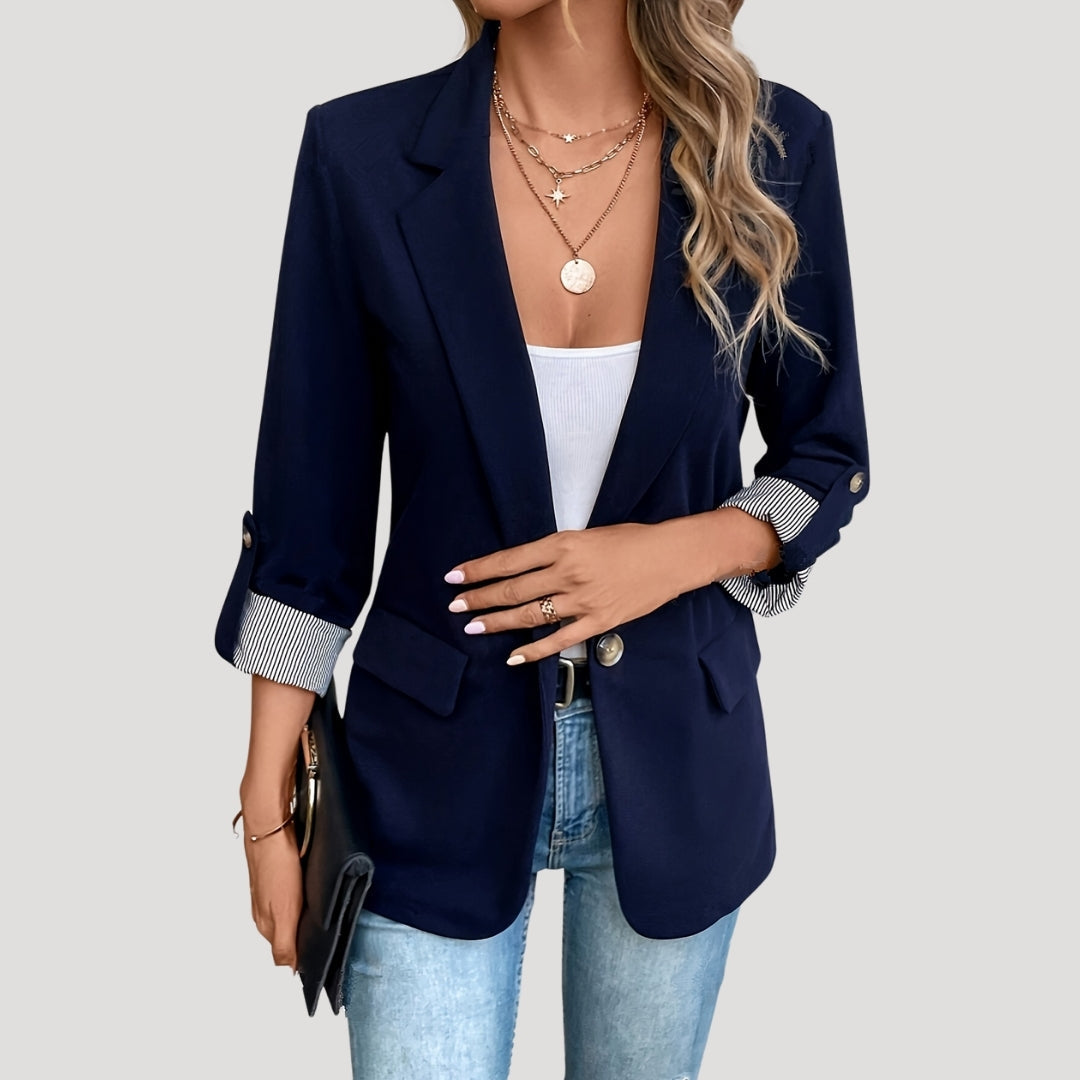 Damen - Klassischer Blazer - Atmungsaktivem Material - Taillierte mit aufrollbaren Ärmeln - Bürolook für jeden Anlass
