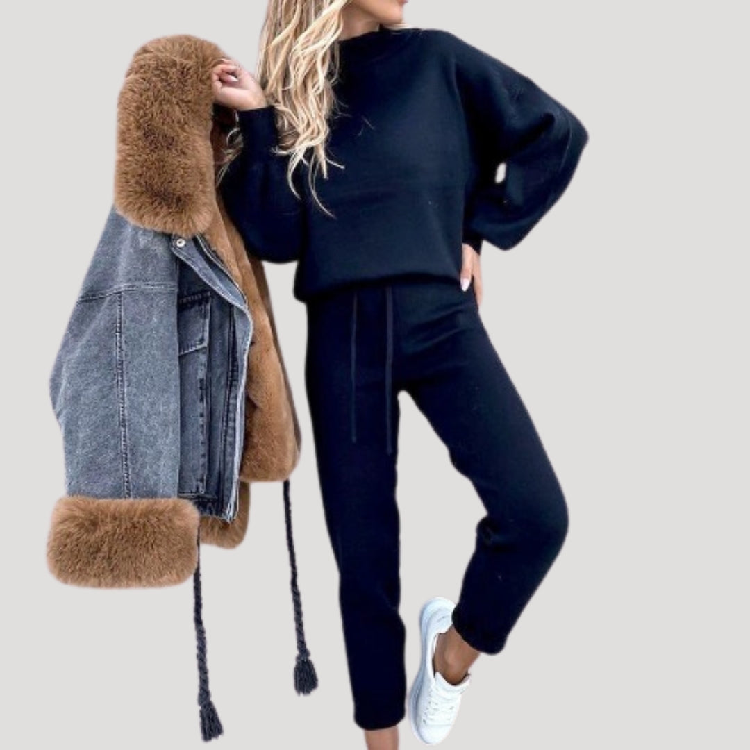 Damen - Strick-Trainingsanzug Set - Bequeme Loungewear - Weichem Material - Ideal für Freizeit und Entspannung