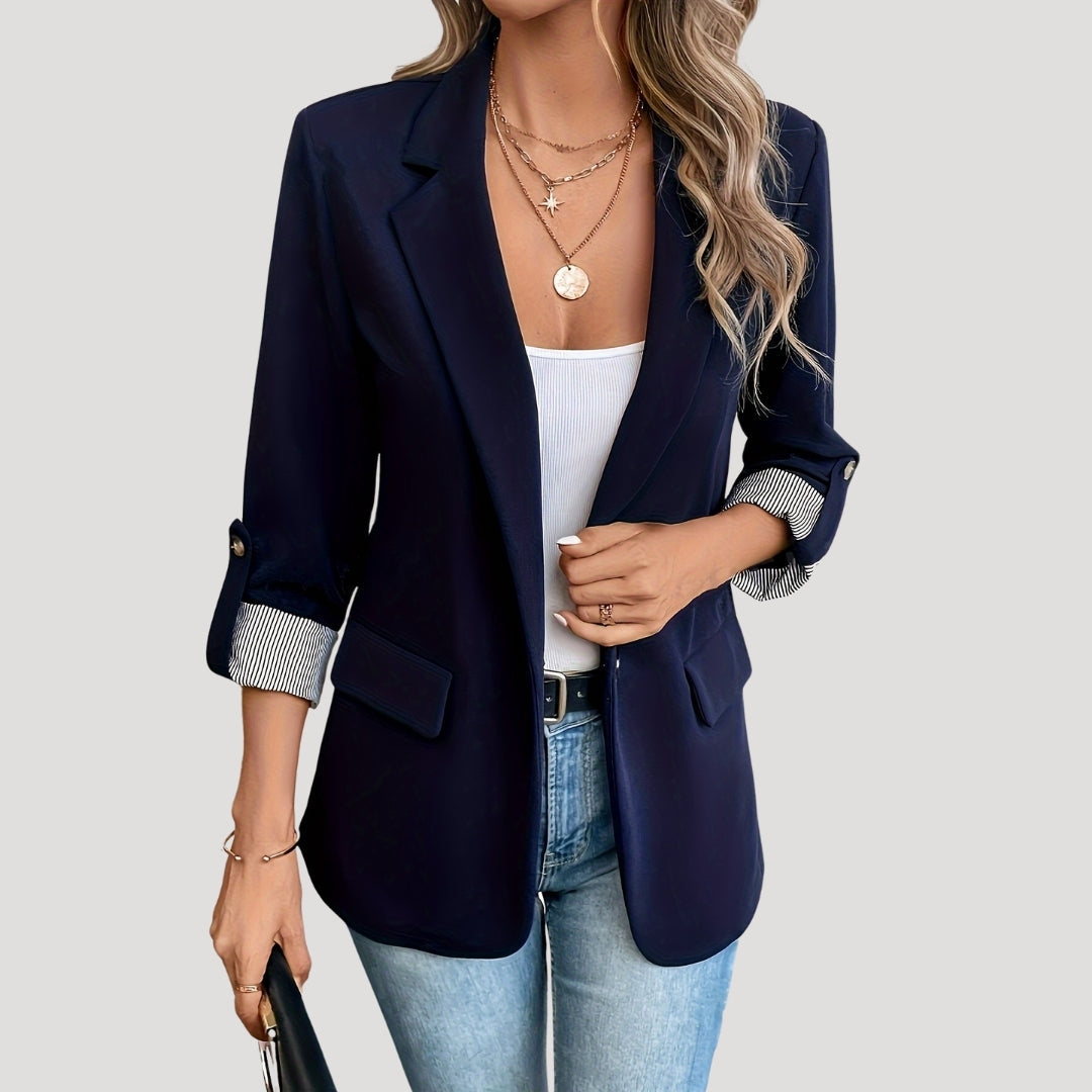 Damen - Klassischer Blazer - Atmungsaktivem Material - Taillierte mit aufrollbaren Ärmeln - Bürolook für jeden Anlass