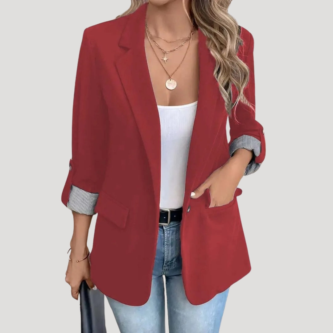 Damen - Klassischer Blazer - Atmungsaktivem Material - Taillierte mit aufrollbaren Ärmeln - Bürolook für jeden Anlass