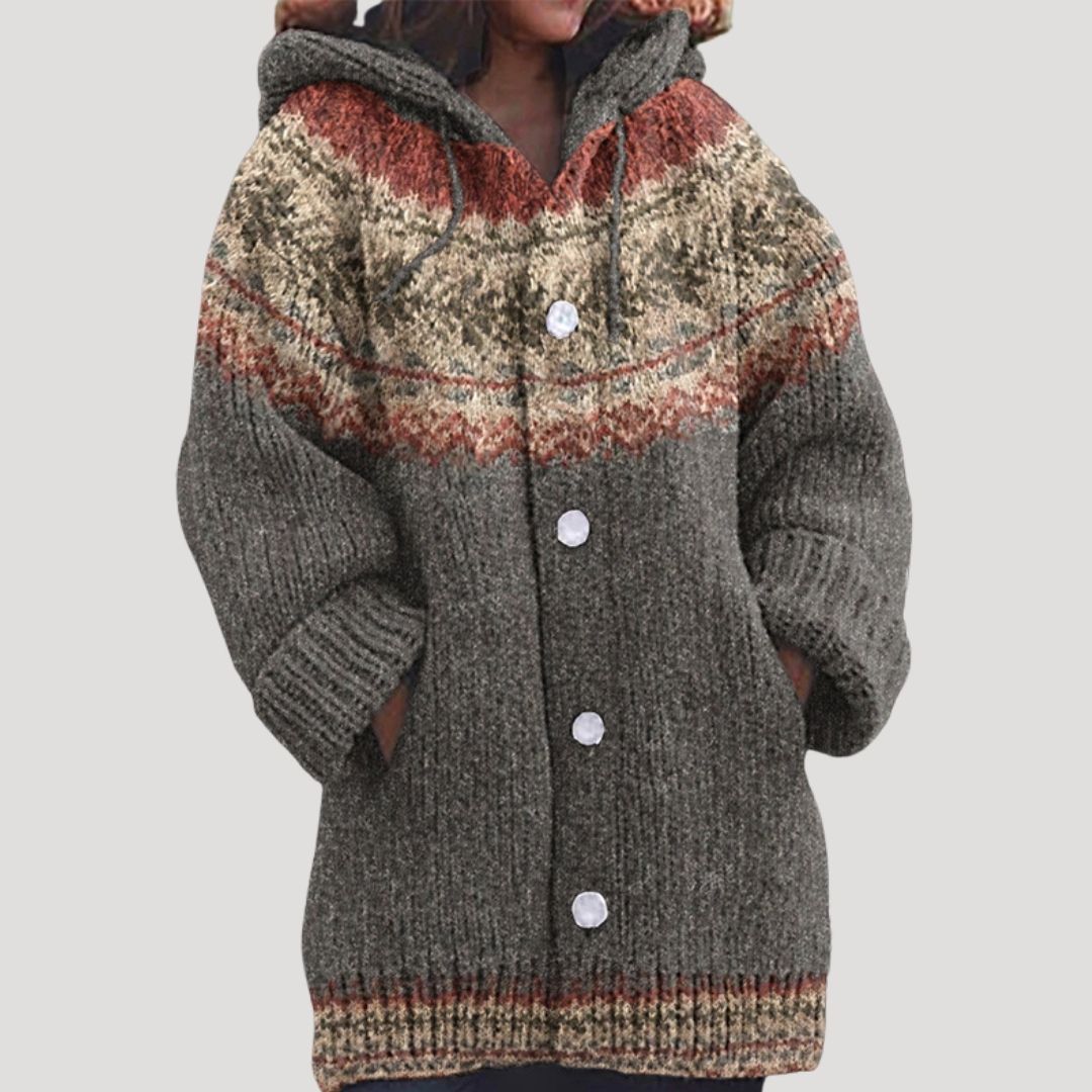 Damen - Strickjacke aus Grobstrick - Fair Isle Stil - Bequemer und stilvoller für die kalte Jahreszeit