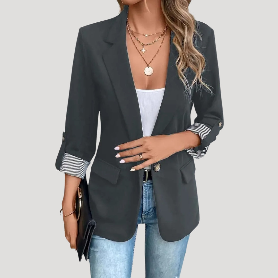 Damen - Klassischer Blazer - Atmungsaktivem Material - Taillierte mit aufrollbaren Ärmeln - Bürolook für jeden Anlass