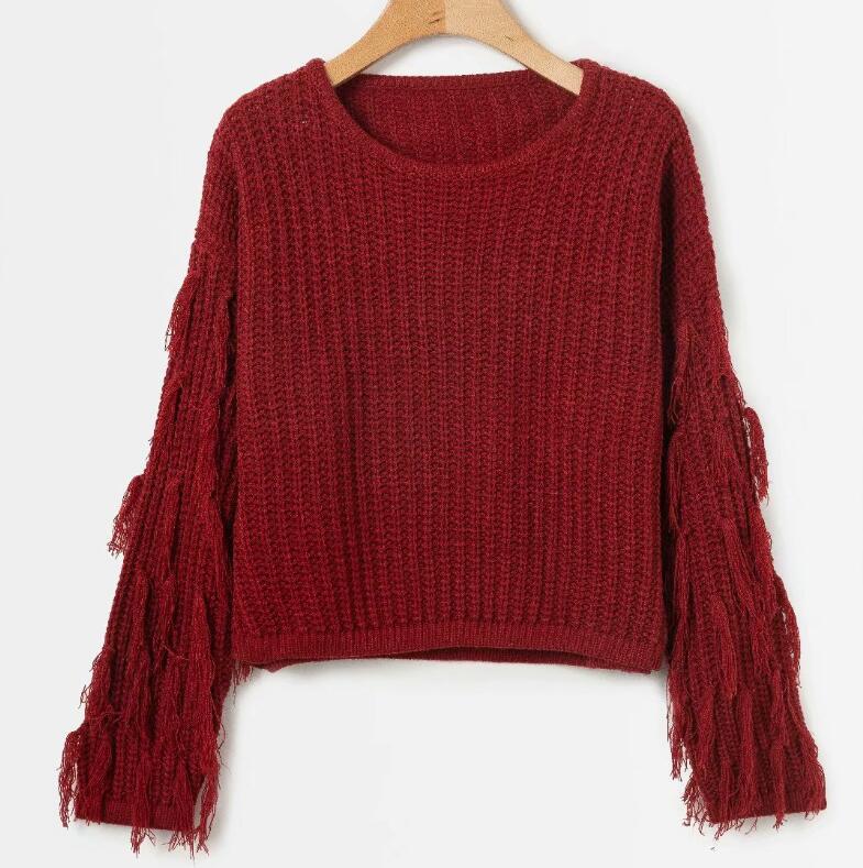 Damen - Kuscheliger Strickpullover - Fransen Ärmel - Weiches Material für ultimativen Komfort