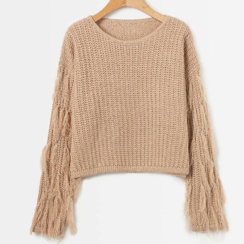 Damen - Kuscheliger Strickpullover - Fransen Ärmel - Weiches Material für ultimativen Komfort