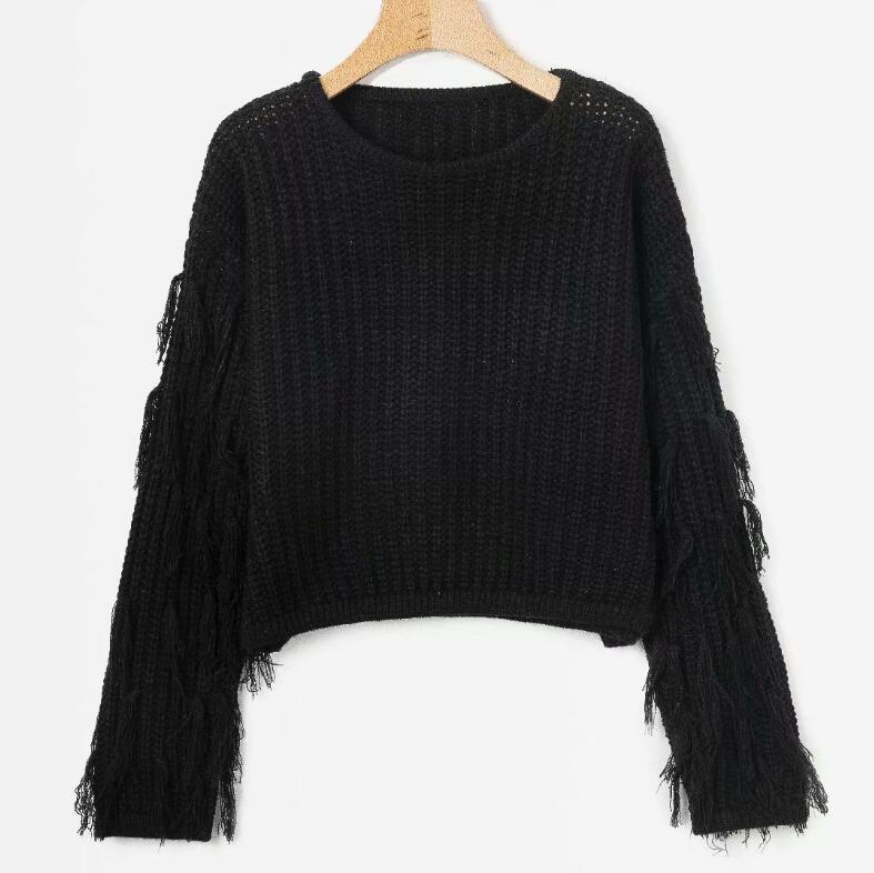Damen - Kuscheliger Strickpullover - Fransen Ärmel - Weiches Material für ultimativen Komfort