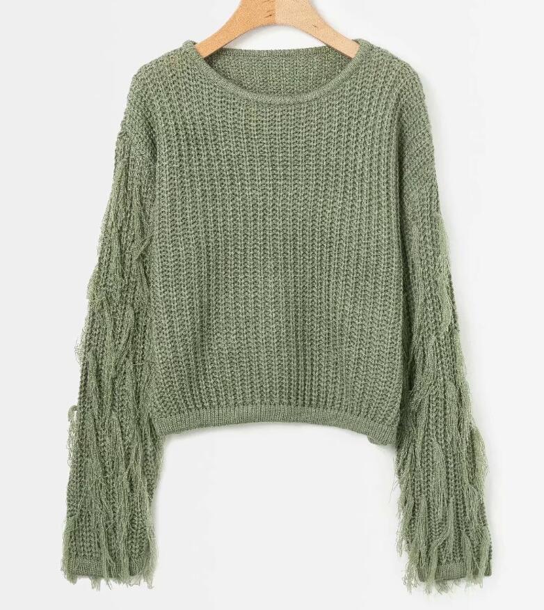Damen - Kuscheliger Strickpullover - Fransen Ärmel - Weiches Material für ultimativen Komfort