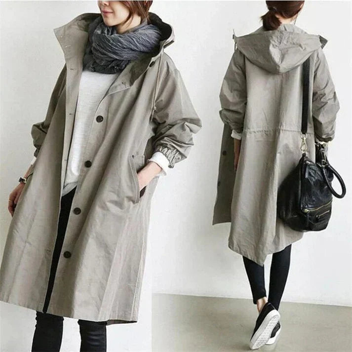Mara – Wasserabweisender Trenchcoat mit Kapuze für Regentage
