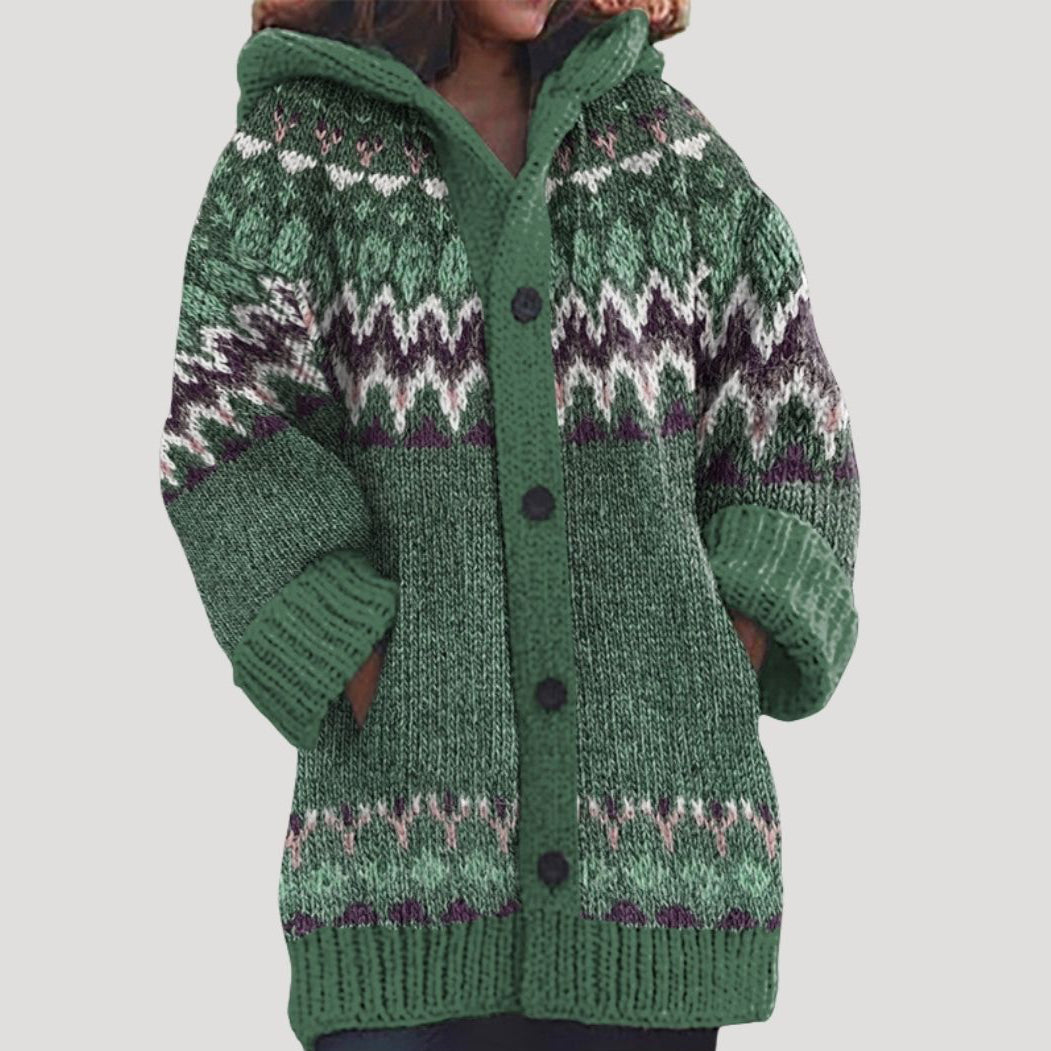 Damen - Strickjacke aus Grobstrick - Fair Isle Stil - Bequemer und stilvoller für die kalte Jahreszeit