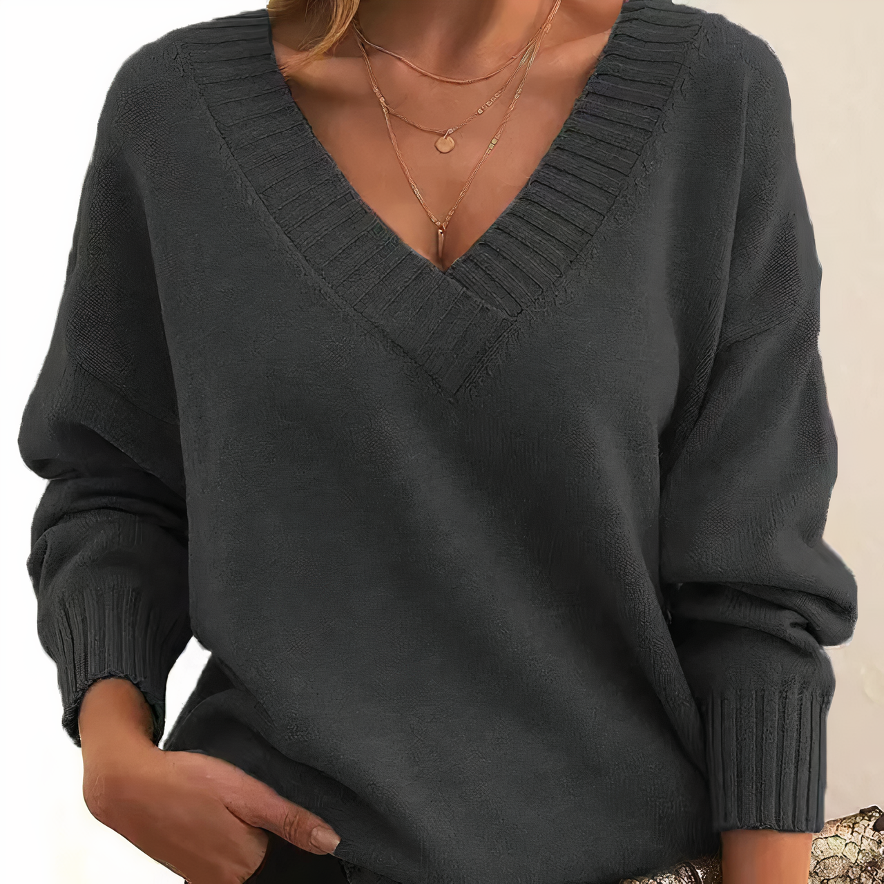 Damen - Women's - Pullover - V-Ausschnitt - Rippenbündchen - Bequemer für jede Gelegenheit