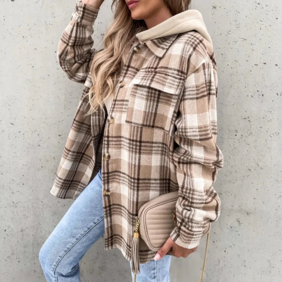 Damen - Karierte Kapuzenjacke - Bequeme Herbstmode - Stylische Lässigkeit für jeden Tag