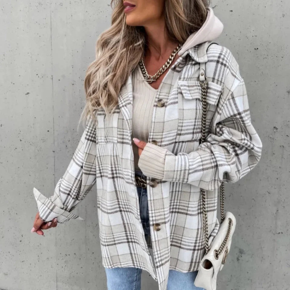 Damen - Karierte Kapuzenjacke - Bequeme Herbstmode - Stylische Lässigkeit für jeden Tag