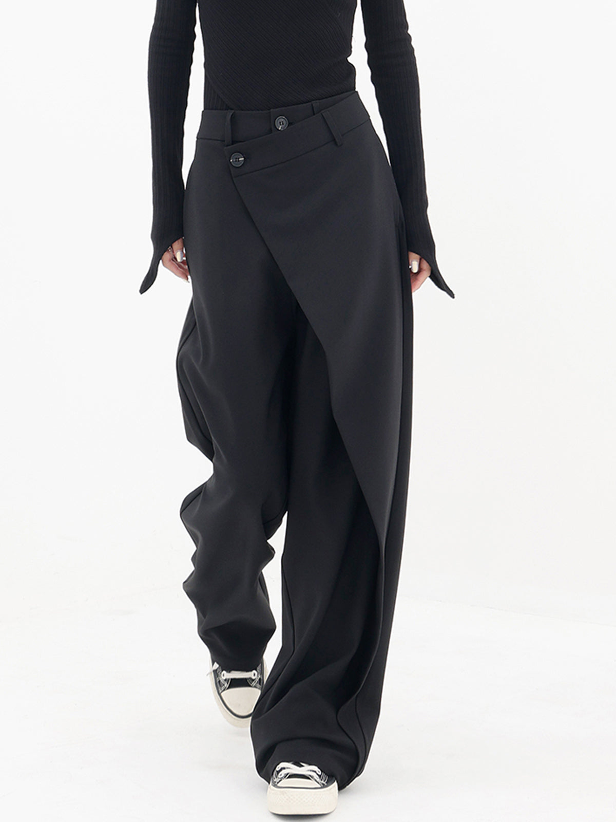 Damen - Asymmetrische Layered Weite Hose - Webstoffmischung - Stilvoll & Bequem - Perfekte Passform für Jeden Anlass