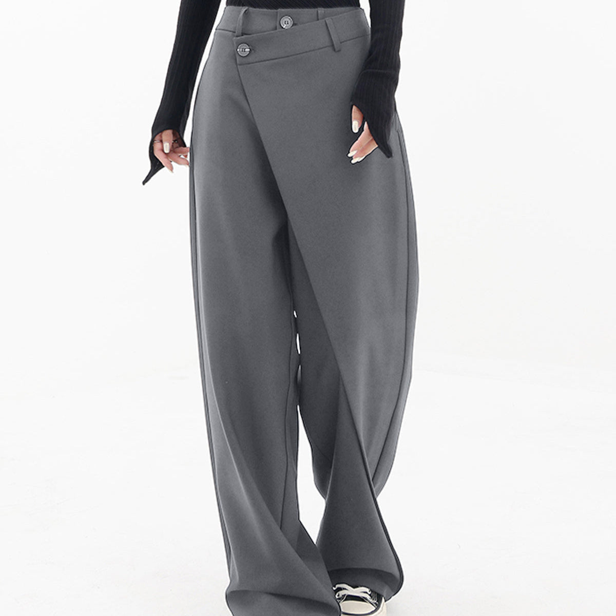 Damen - Asymmetrische Layered Weite Hose - Webstoffmischung - Stilvoll & Bequem - Perfekte Passform für Jeden Anlass