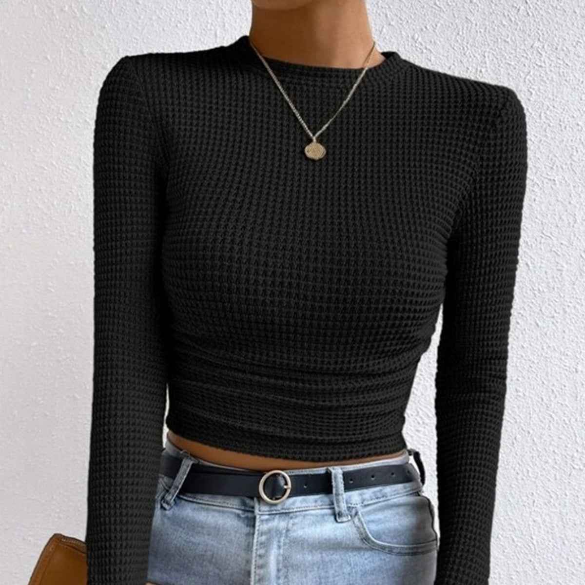 Damen - Schlanker Pullover - Waffelstrickmuster - Bequemer und stilvoller Strickpullover für jede Gelegenheit