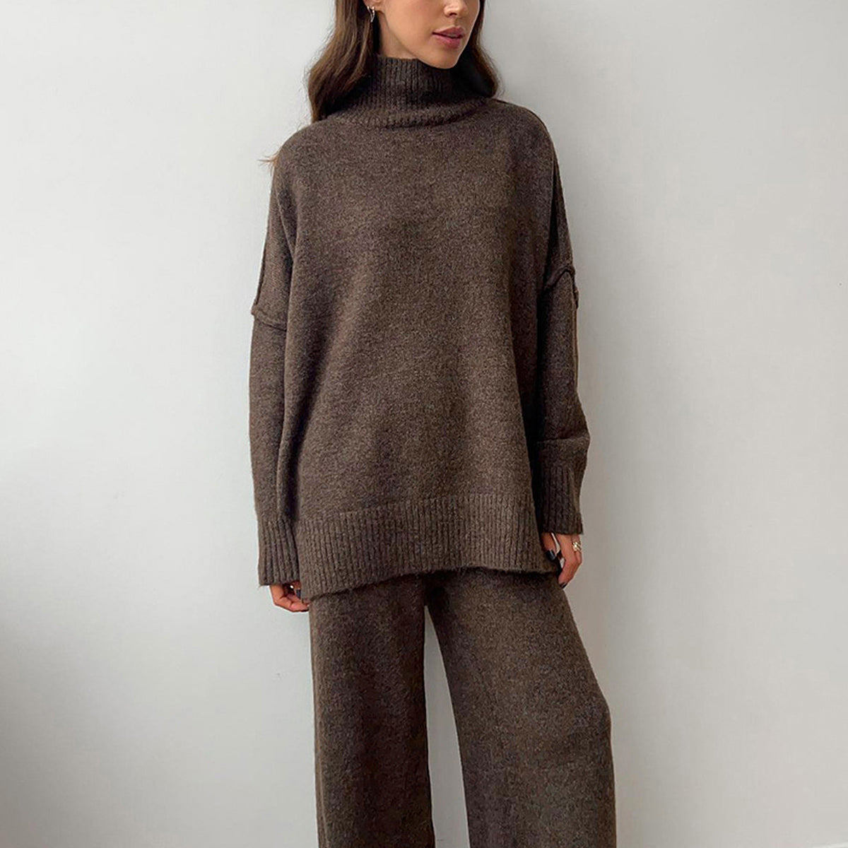 Damen - Rollkragenpullover Set - Kuscheliger Stoff - Bequeme Mode für kalte Tage
