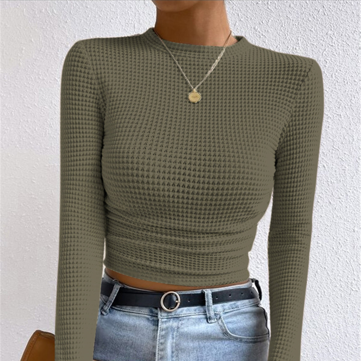 Damen - Schlanker Pullover - Waffelstrickmuster - Bequemer und stilvoller Strickpullover für jede Gelegenheit