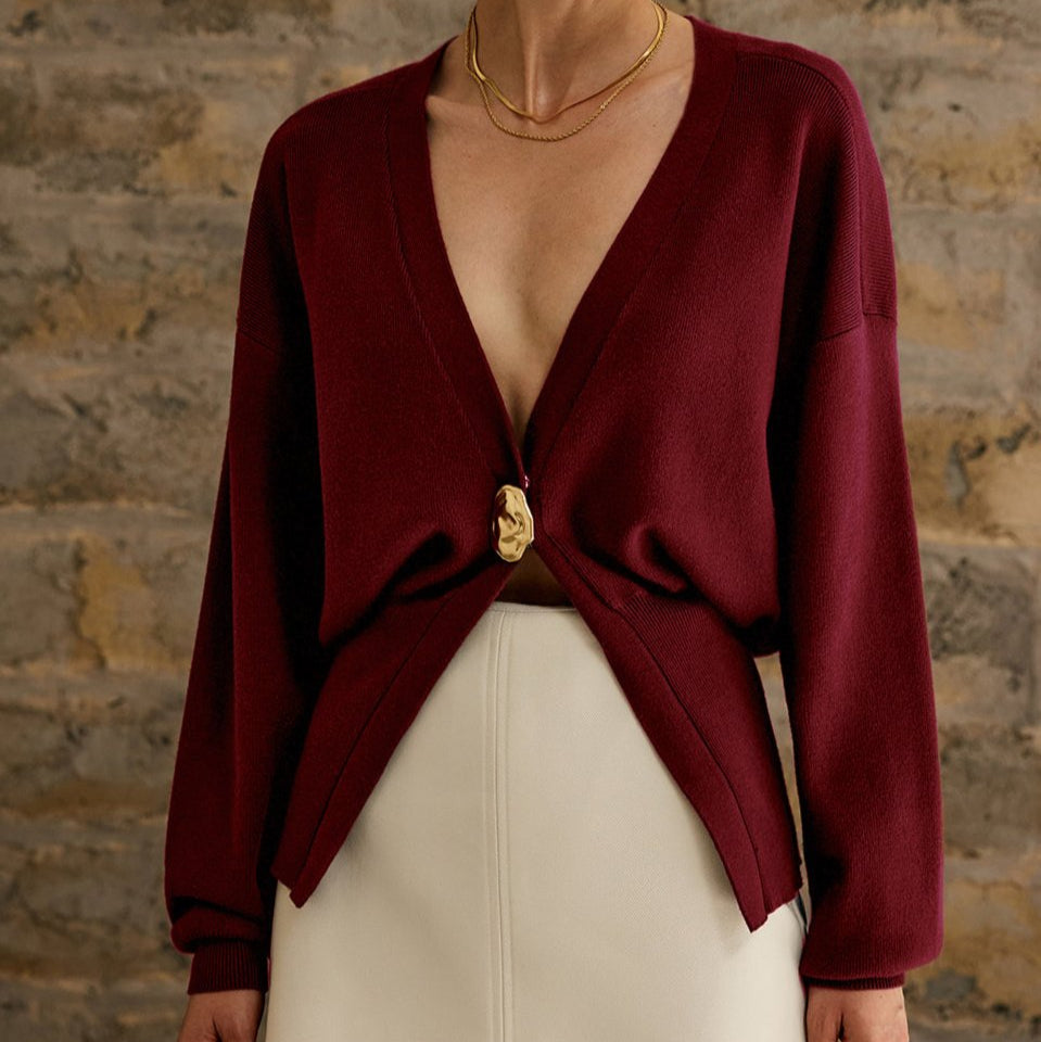 Damen - Elegante Strickjacke - Weicher Stoff - Knopfverschluss - Stilvolle Schichtung für jeden Anlass