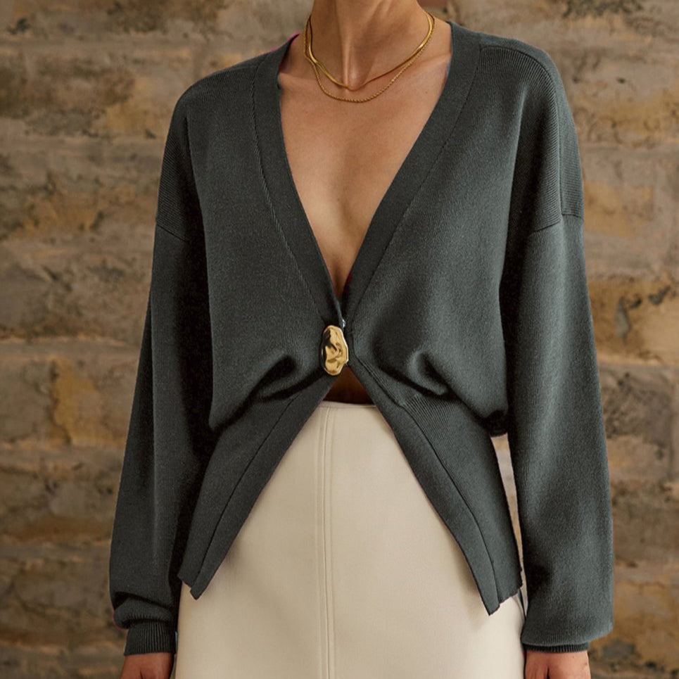 Damen - Elegante Strickjacke - Weicher Stoff - Knopfverschluss - Stilvolle Schichtung für jeden Anlass