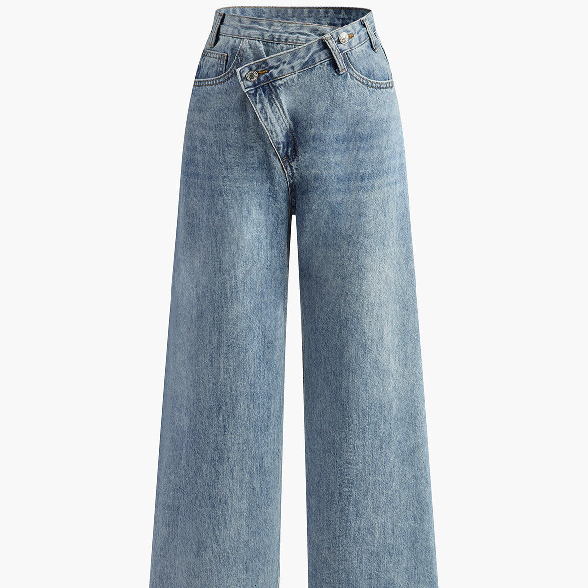 Damen - Asymmetrische Taille - Weite Jeans - Trend Stil für mühelosen Chic - Modische Damenmode
