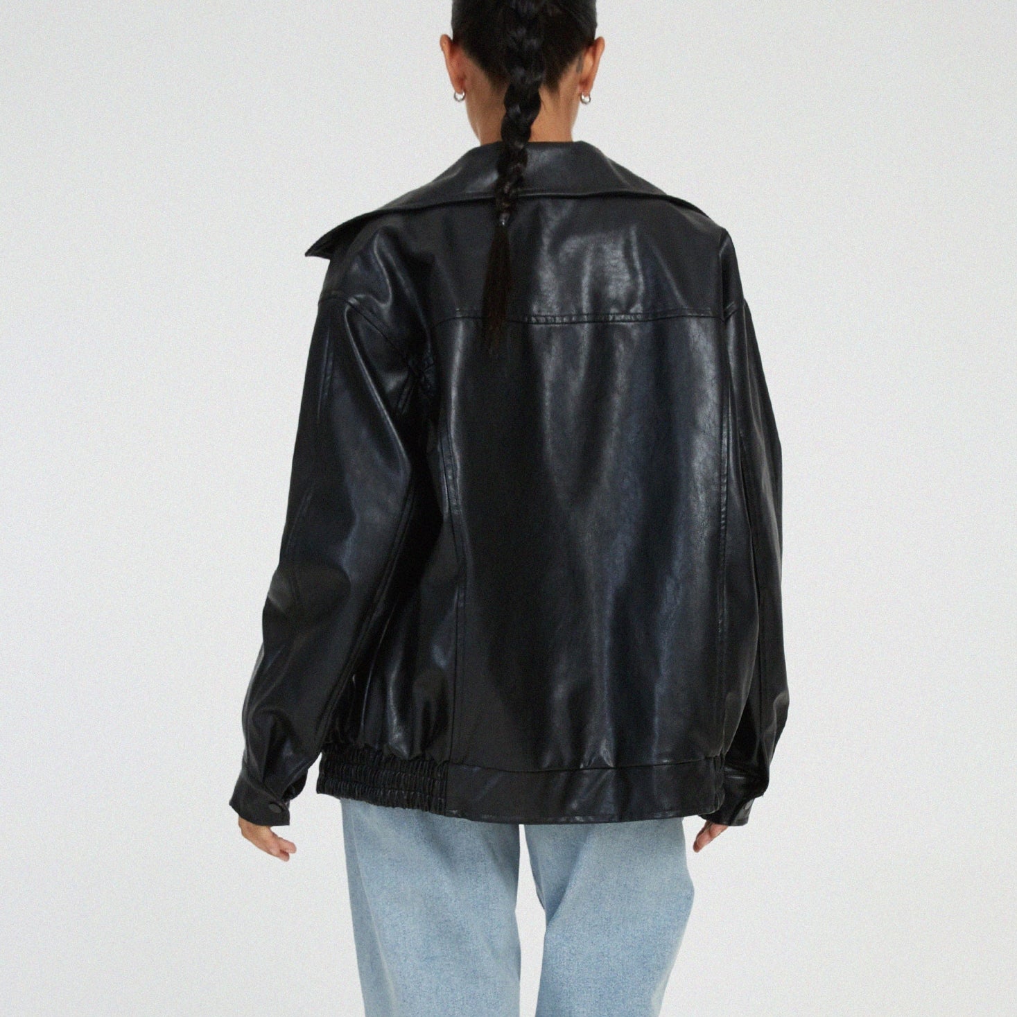 Damen - Entspannte jacke - Leder - Hochkragen mit Reißverschluss - Stilvolle Lederjacke für Alltag und Freizeit