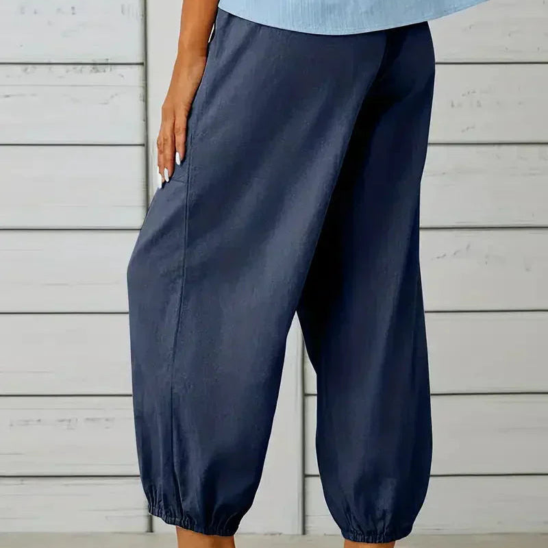Damen - Leichte Sommerhose - Atmungsaktives Material - Elastische Bund - Ideal für warme Tage