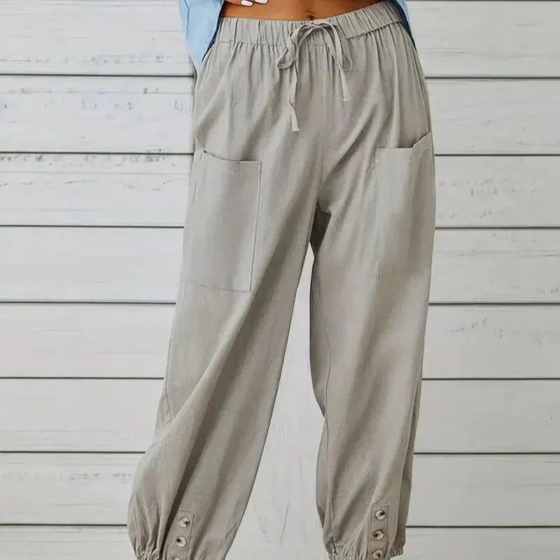 Damen - Leichte Sommerhose - Atmungsaktives Material - Elastische Bund - Ideal für warme Tage
