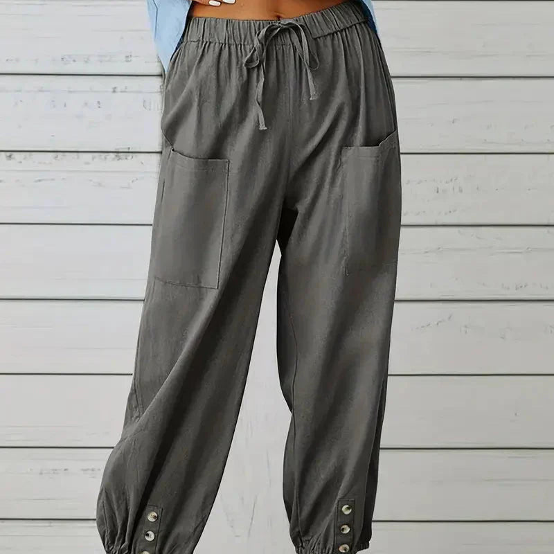 Damen - Leichte Sommerhose - Atmungsaktives Material - Elastische Bund - Ideal für warme Tage