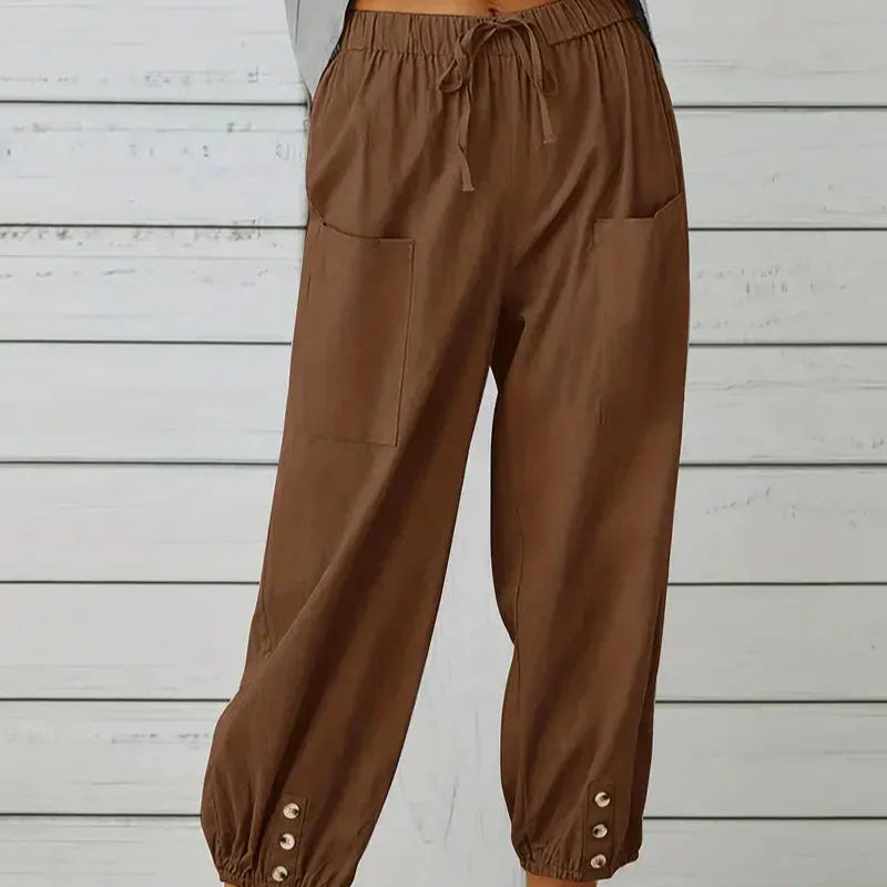 Damen - Leichte Sommerhose - Atmungsaktives Material - Elastische Bund - Ideal für warme Tage