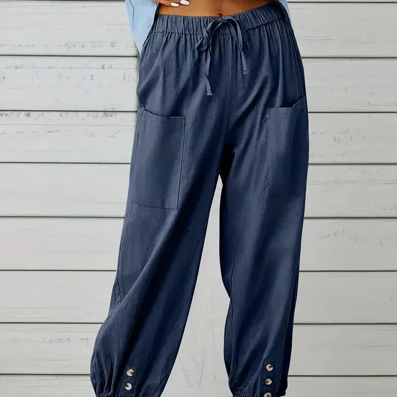 Damen - Leichte Sommerhose - Atmungsaktives Material - Elastische Bund - Ideal für warme Tage