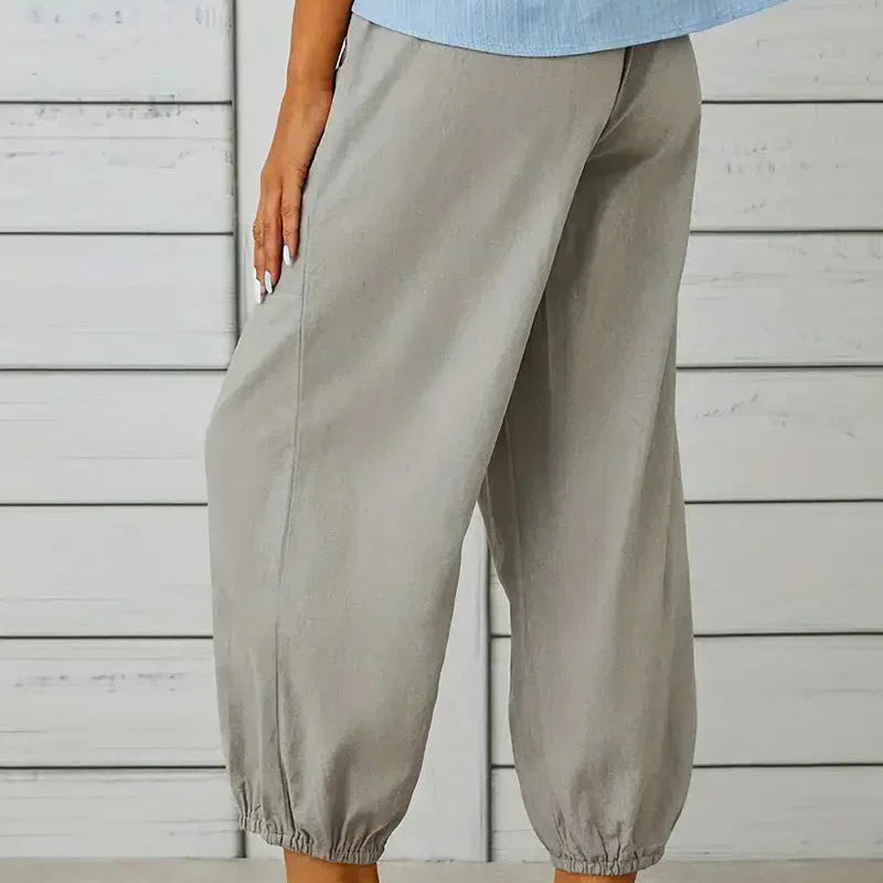 Damen - Leichte Sommerhose - Atmungsaktives Material - Elastische Bund - Ideal für warme Tage