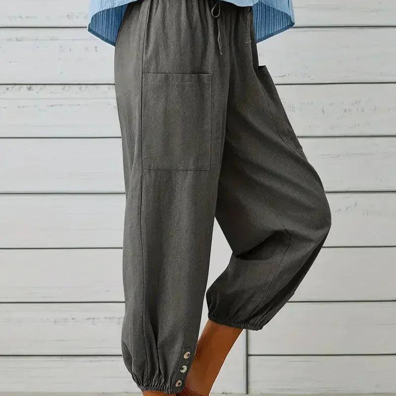 Damen - Leichte Sommerhose - Atmungsaktives Material - Elastische Bund - Ideal für warme Tage