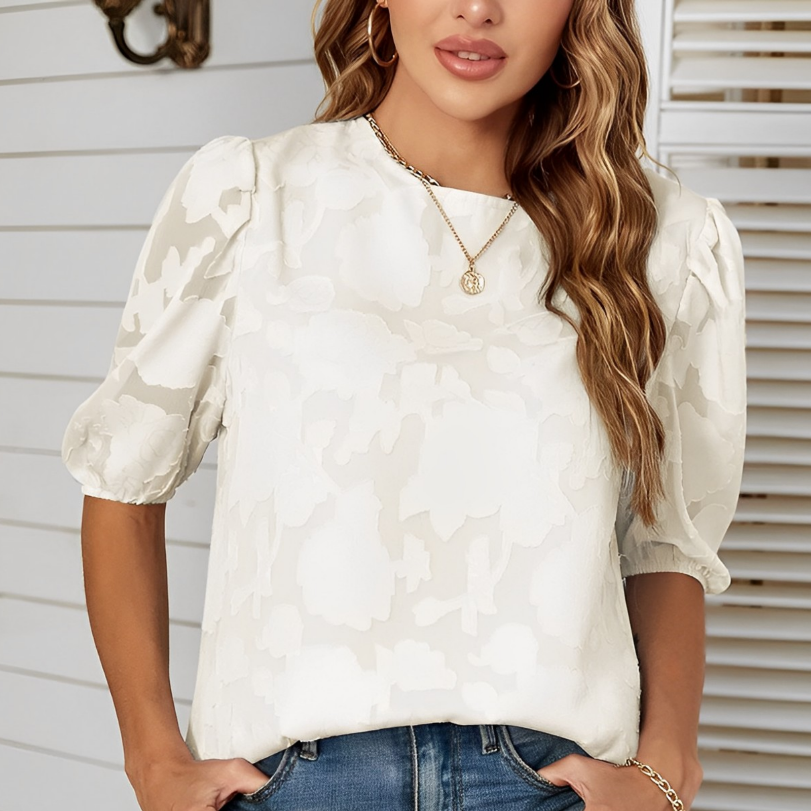 Damen - Bluse mit Puffärmeln - Chiffon - Elegante, leichte Bluse für stilvolle Anlässe