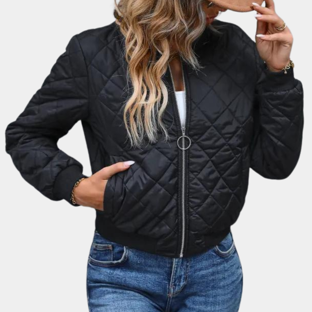 Damen - Bomberjacke - Schwarze Steppmuster - Stylische jacke für jeden Anlass